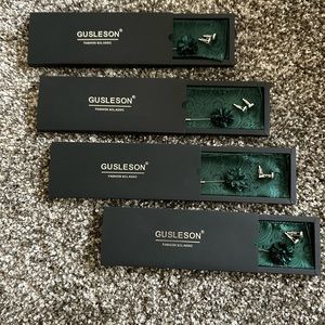 *NEW* Dark Green Pocket Square, Tie Clip & Cufflink Set, 4 Sets Total